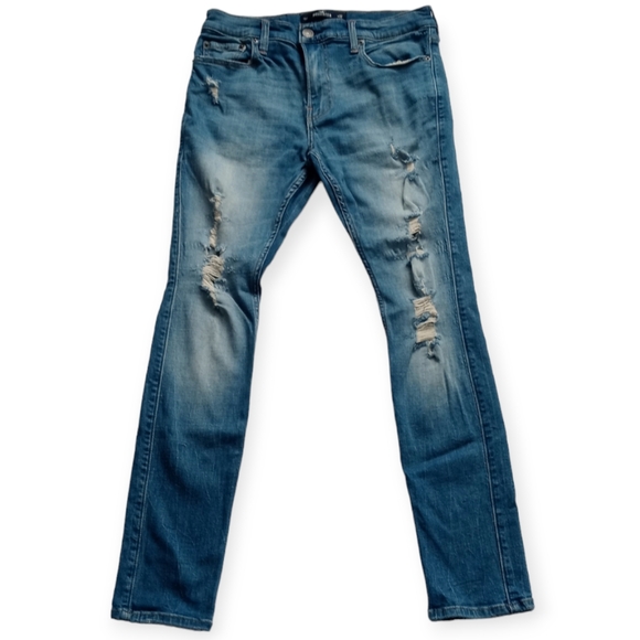 HOLLISTER MEN'S RIPPED LIGHT WASH BLUE  STRETCH SKINNY JEANS.SIZE W32 /L30 - Picture 10 of 15